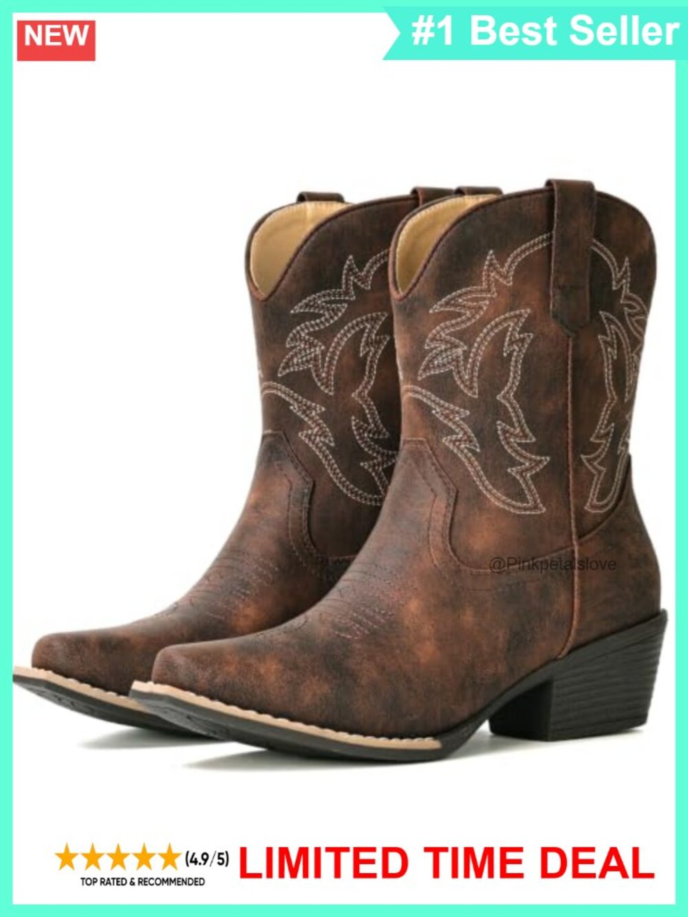 Western Cowboy Ankle Boots Women Comfortable Snip Toe Pull On